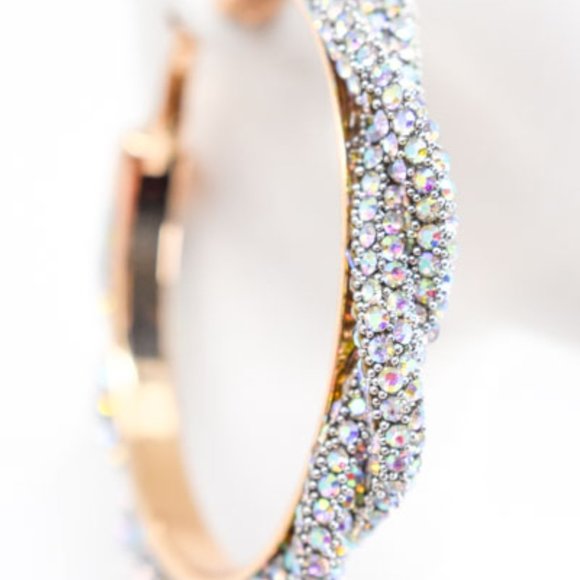 3" Boho Braid Twist AB Rhinestone Hoop Earrings - Picture 11 of 11